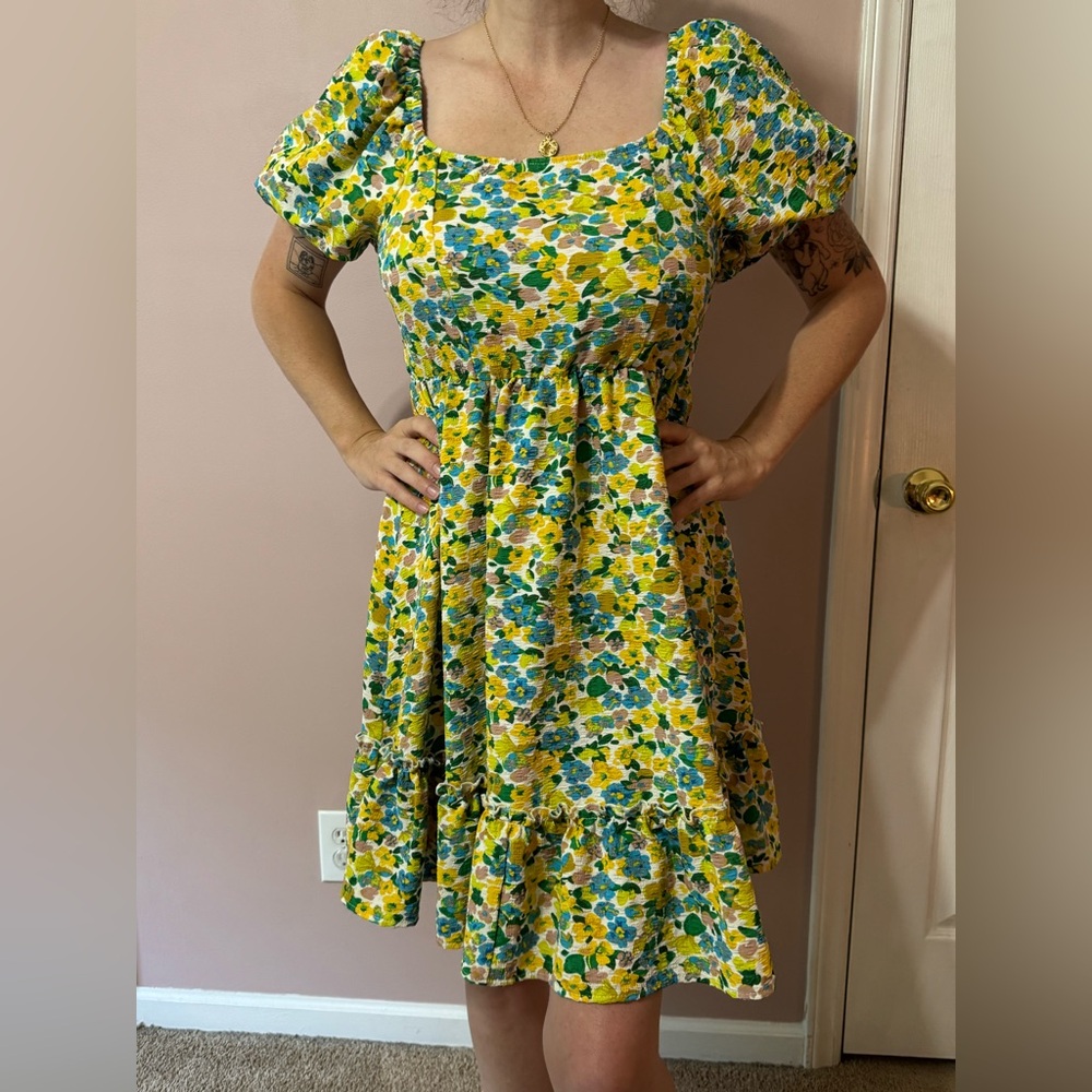 Floral Yellow and Blue Women's Dress